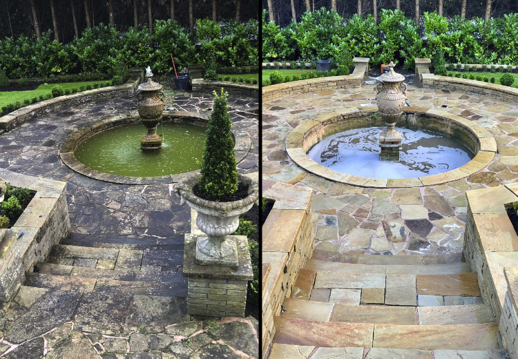 Pressure washing garden features in East Sussex